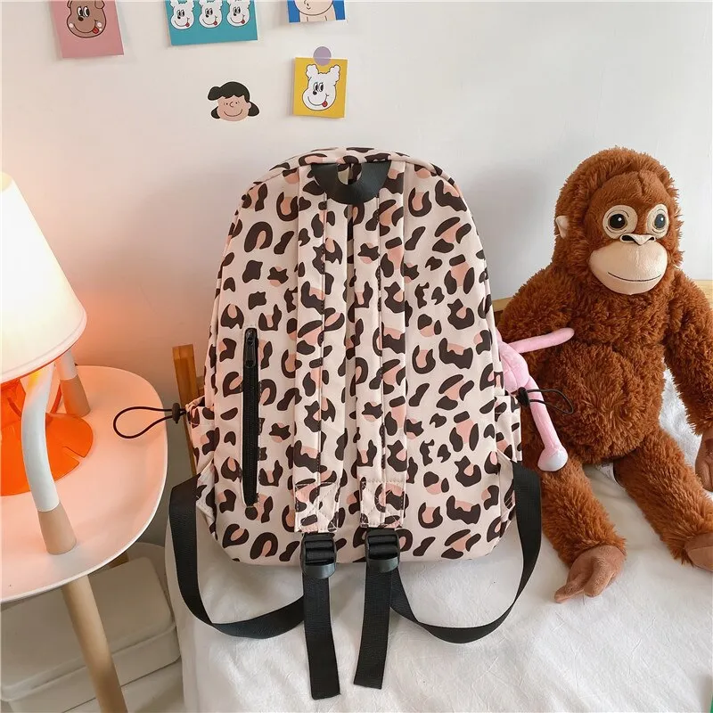 Large Capacity Waterproof Fashion Nylon Women Backpack Female Leopard Print Travel Computer Bag College Girls School Bag