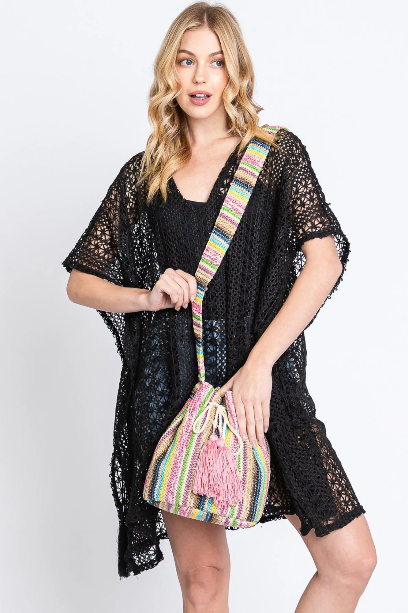 MB0236 Harmony Multi Color Striped Straw Bucket Bag