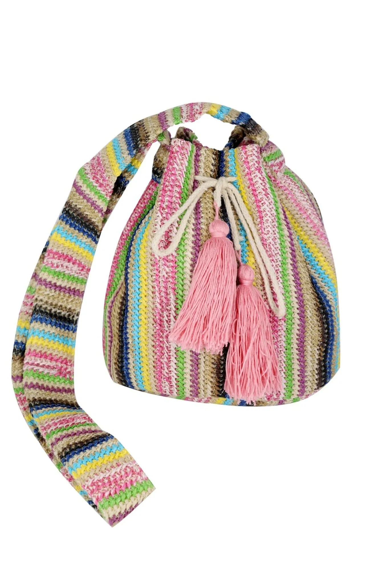 MB0236 Harmony Multi Color Striped Straw Bucket Bag