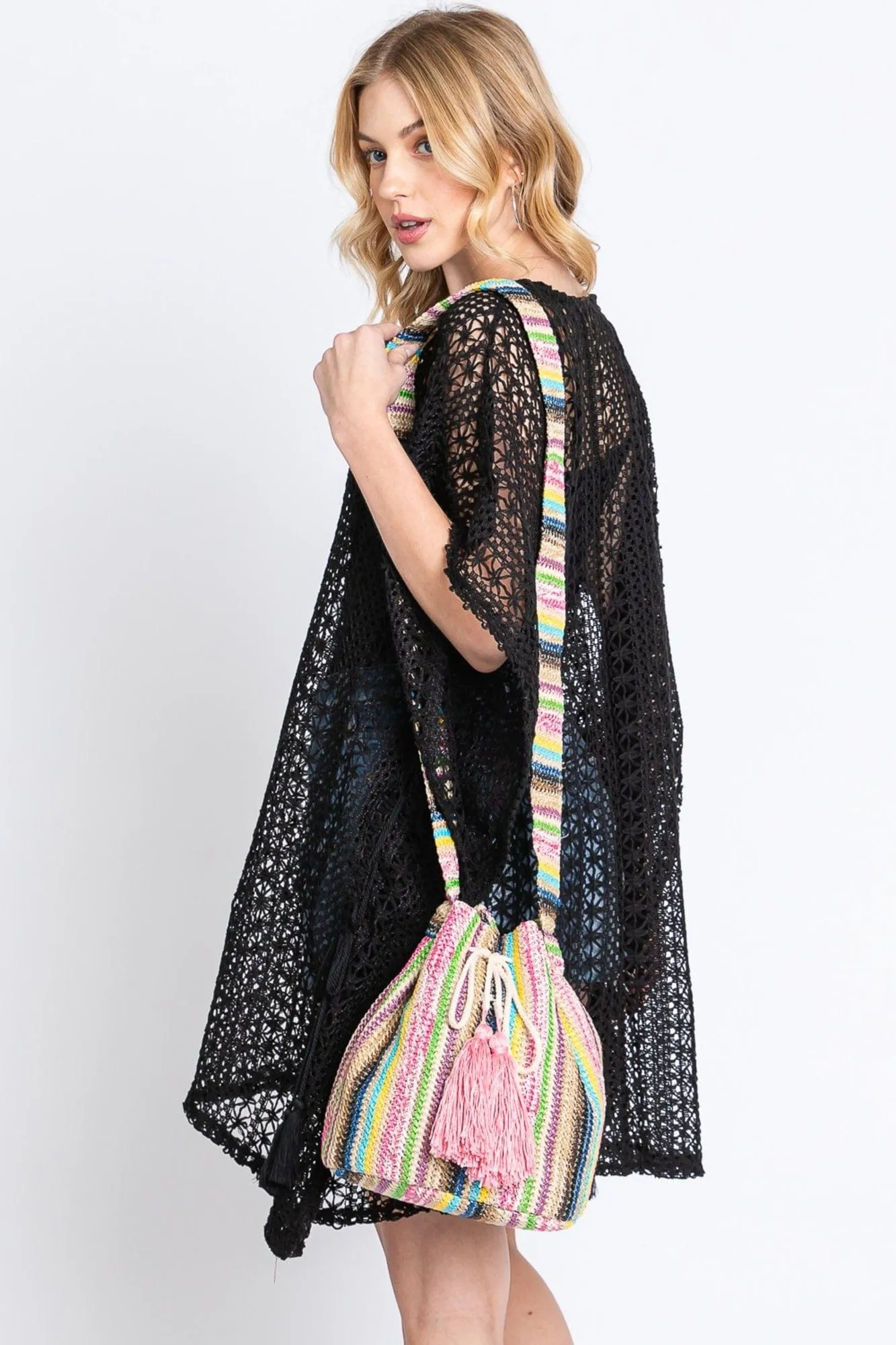 MB0236 Harmony Multi Color Striped Straw Bucket Bag