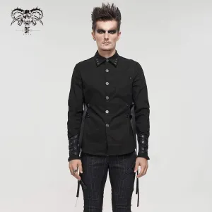 Men's Gothic Buckle Splice Shirt Black