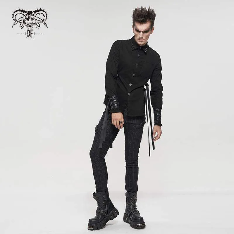 Men's Gothic Buckle Splice Shirt Black