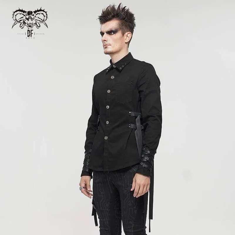 Men's Gothic Buckle Splice Shirt Black