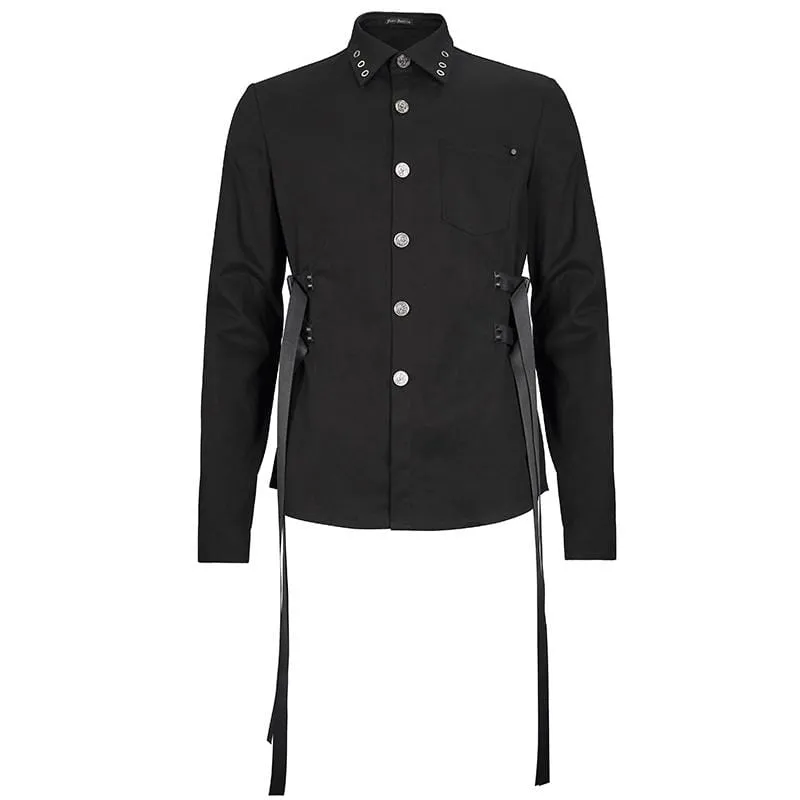 Men's Gothic Buckle Splice Shirt Black