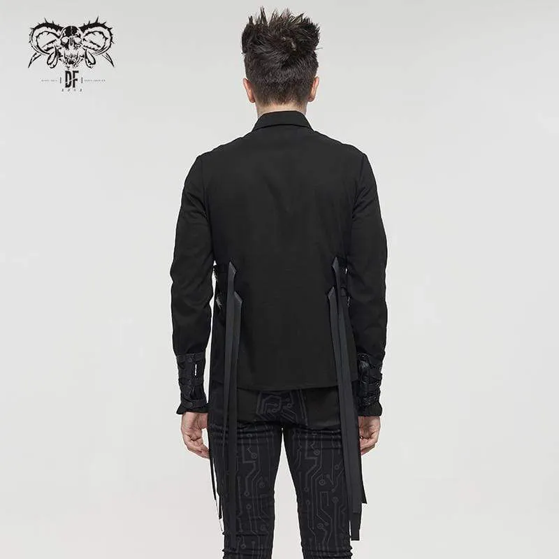 Men's Gothic Buckle Splice Shirt Black