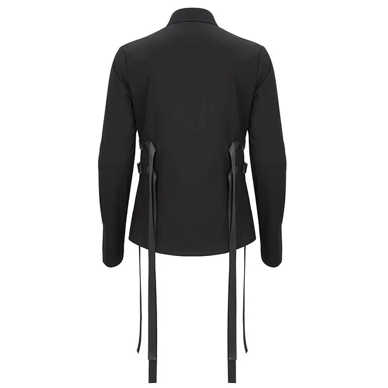 Men's Gothic Buckle Splice Shirt Black