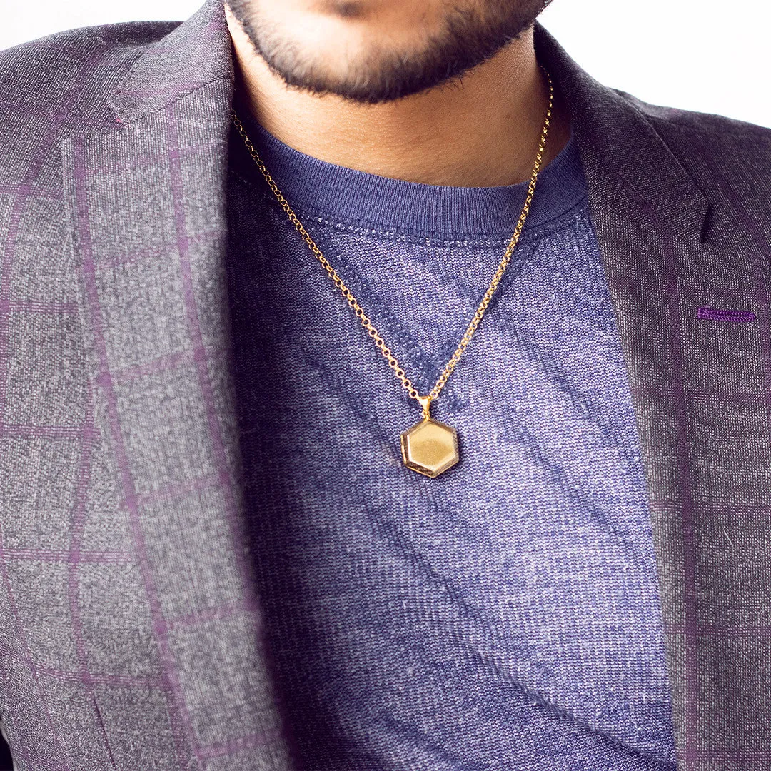 Men's Hexagon Locket Necklace | Gold