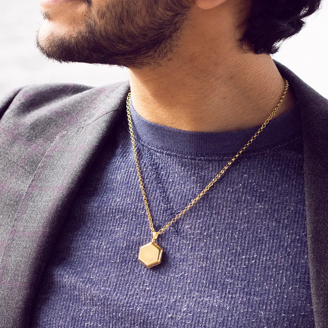 Men's Hexagon Locket Necklace | Gold