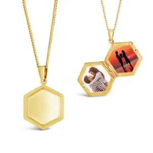 Men's Hexagon Locket Necklace | Gold