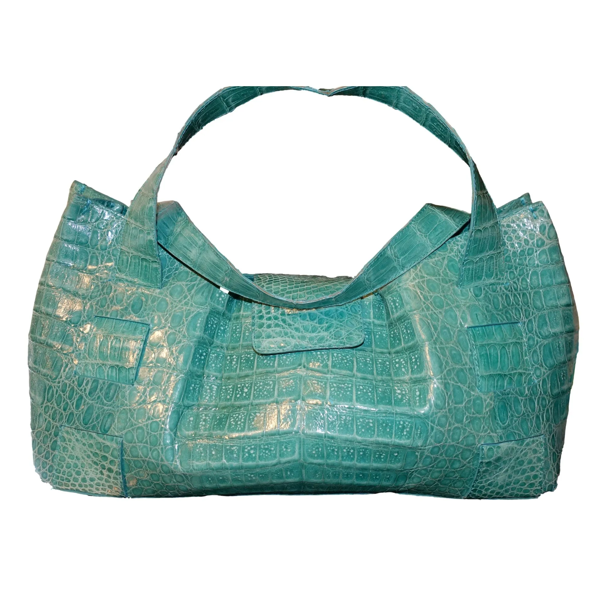 Nancy Gonzalez XL Teal Crocodile Belly Skin Handbag