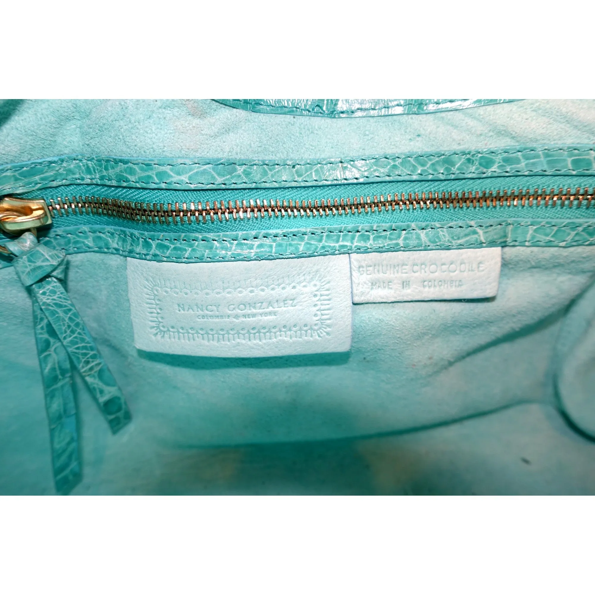 Nancy Gonzalez XL Teal Crocodile Belly Skin Handbag