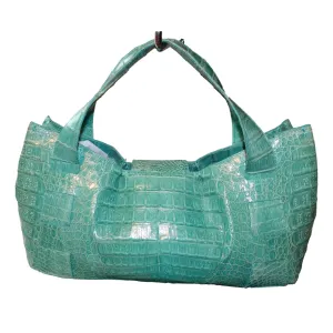 Nancy Gonzalez XL Teal Crocodile Belly Skin Handbag