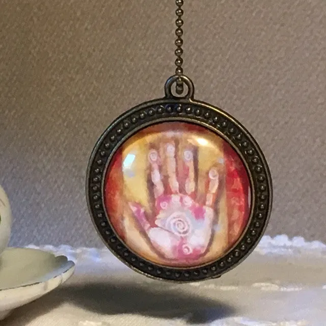 Necklace Glass Dome/ Healing Hand