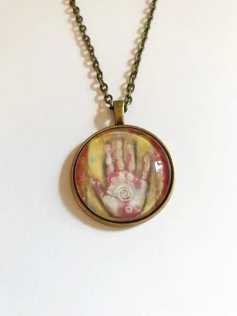 Necklace Glass Dome/ Healing Hand