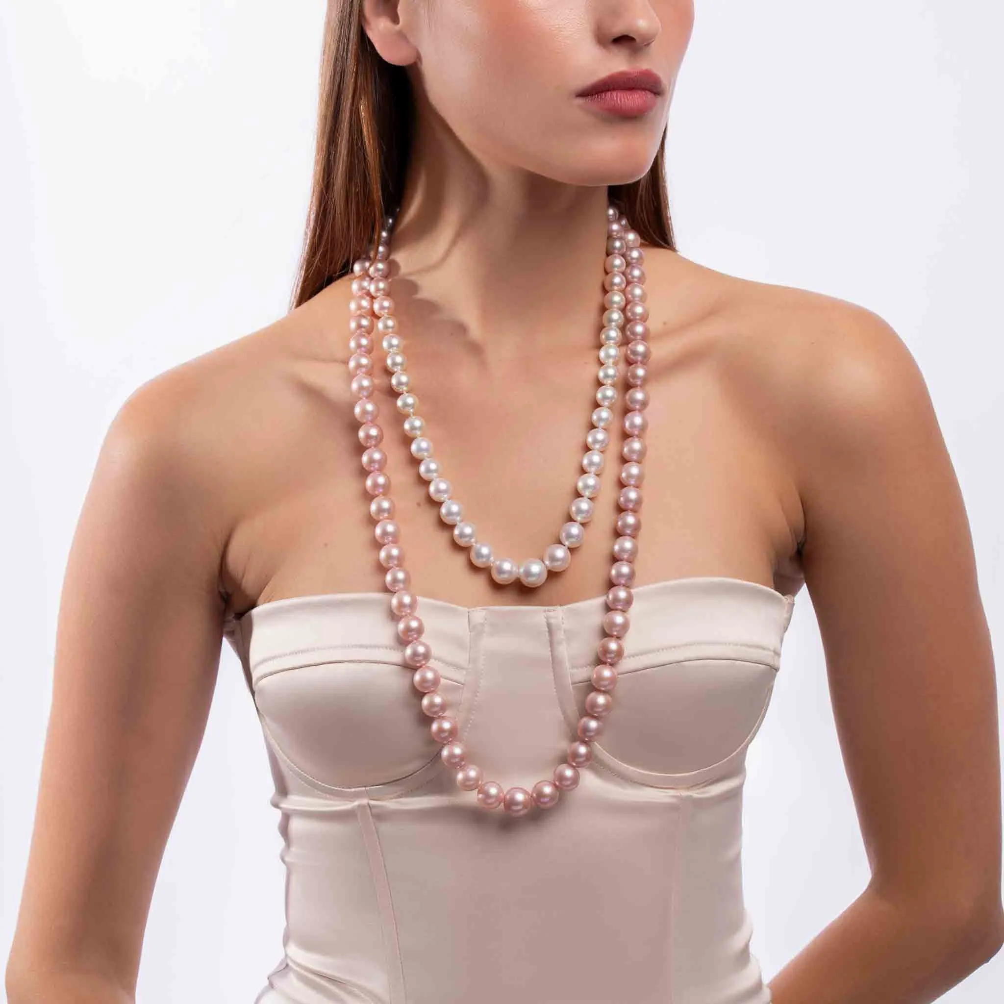 Ombré 18K Gold Pink and White Pearl Single Row Necklace