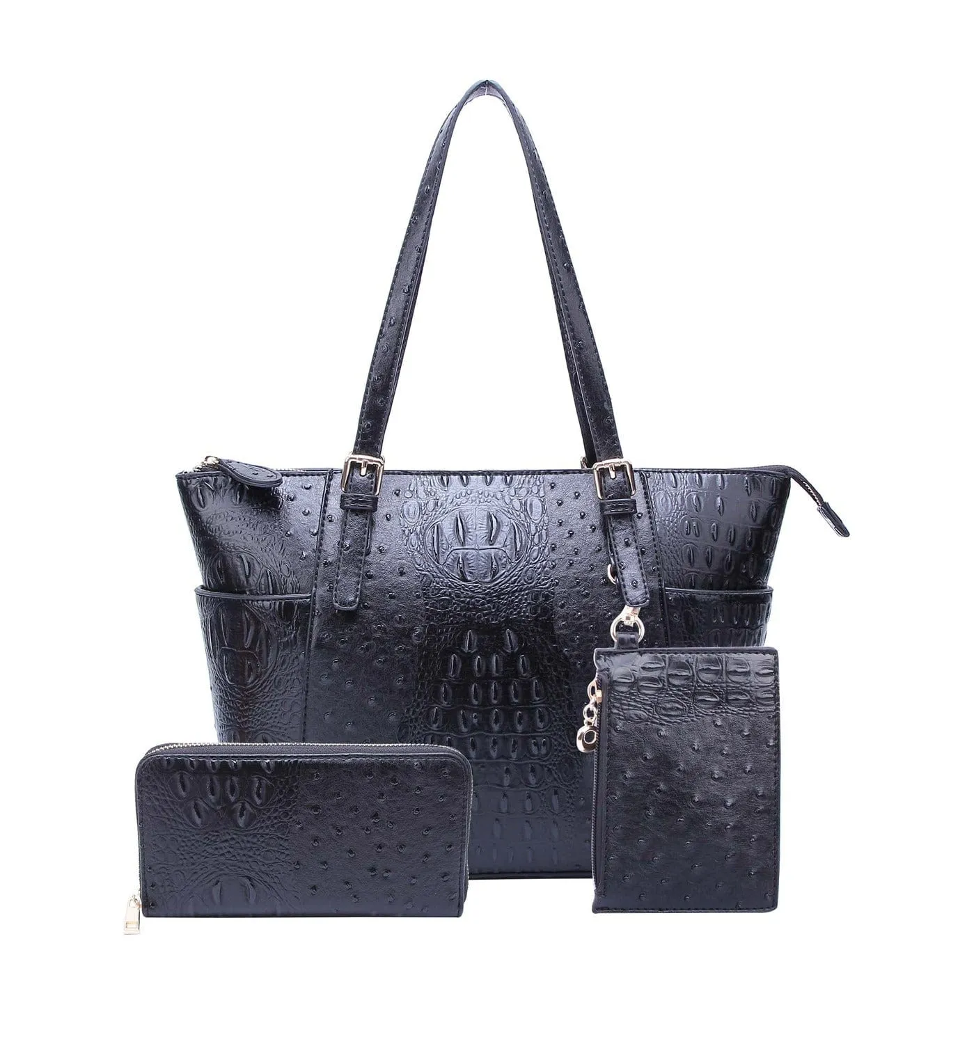 OS1009W 3 Piece Crocodile Pattern Tote Bag Set