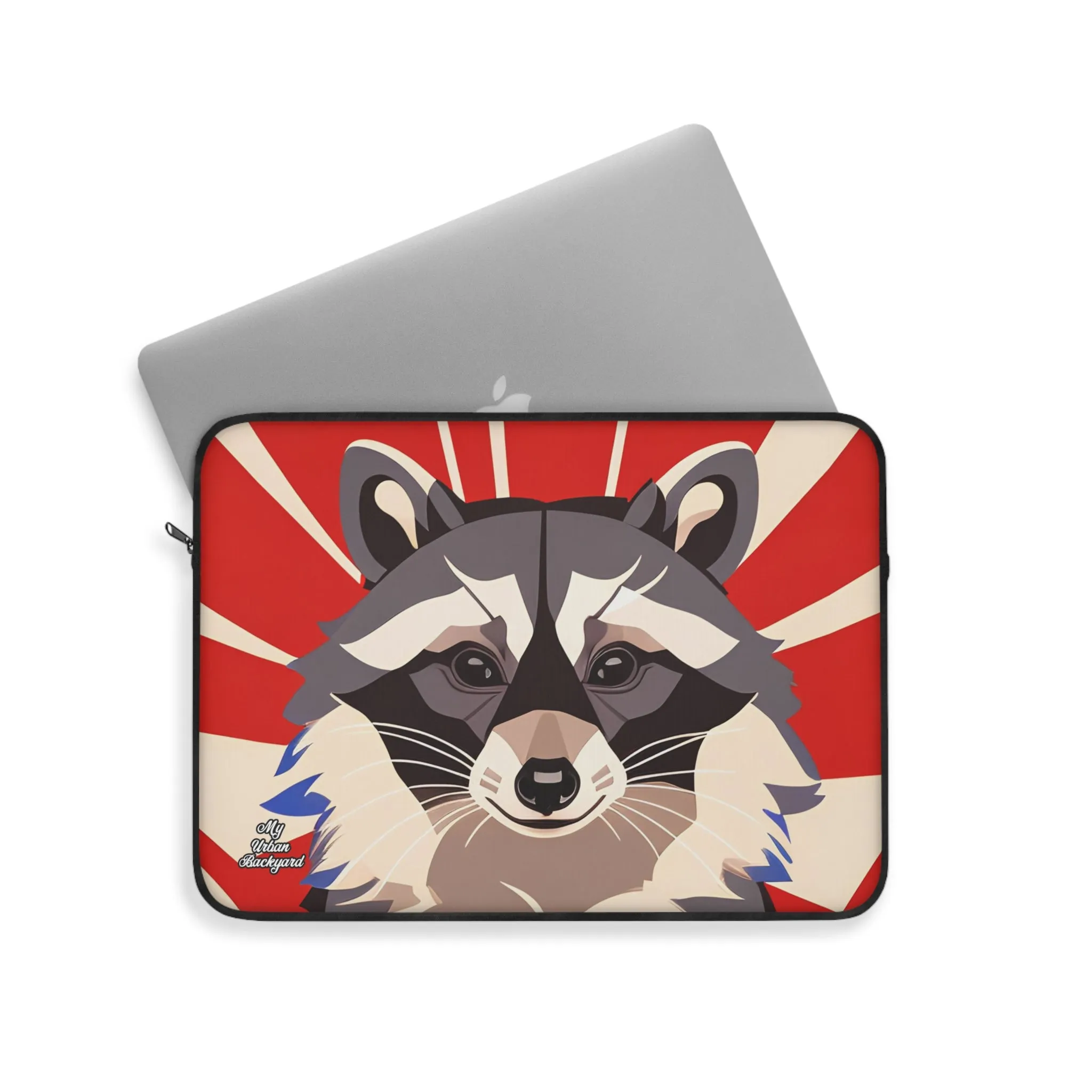 Raccoon on Art Deco Rays, Laptop Carrying Case, Top Loading Sleeve for School or Work