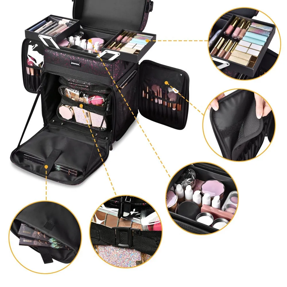 TheLAShop Rolling Makeup Hair Stylist Travel Case 2-Tier 15x12x24 in