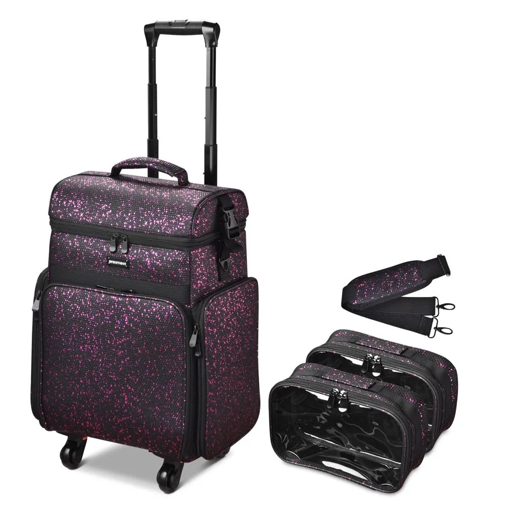 TheLAShop Rolling Makeup Hair Stylist Travel Case 2-Tier 15x12x24 in