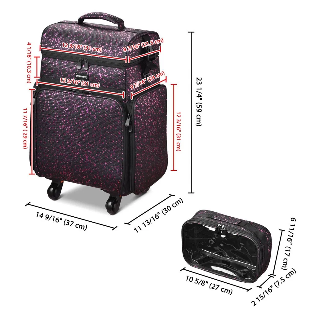 TheLAShop Rolling Makeup Hair Stylist Travel Case 2-Tier 15x12x24 in