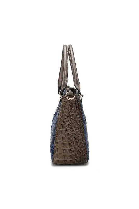 Vegan Leather Crocodile Embossed Satchel Bag