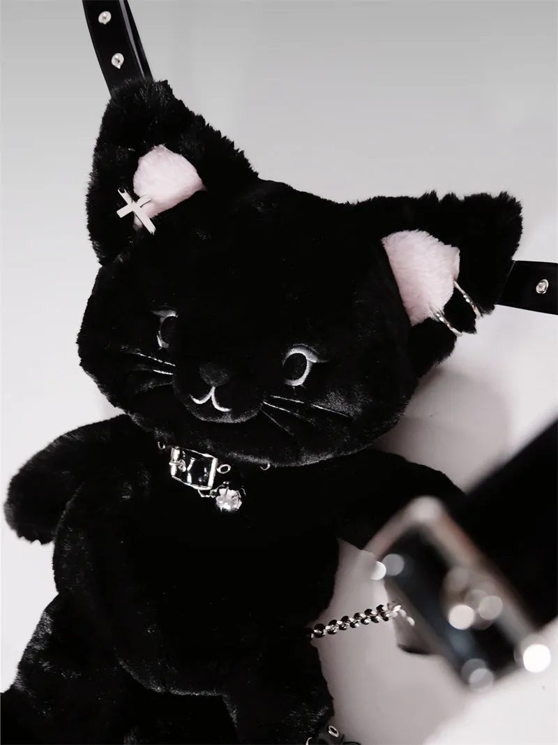 White & Black Cat Kitten Doll Plush Backpack Shoulder Bag