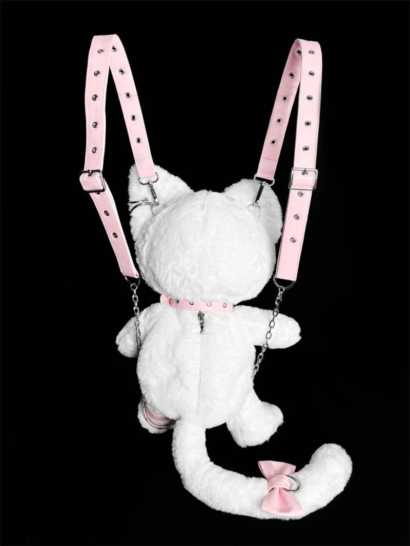 White & Black Cat Kitten Doll Plush Backpack Shoulder Bag