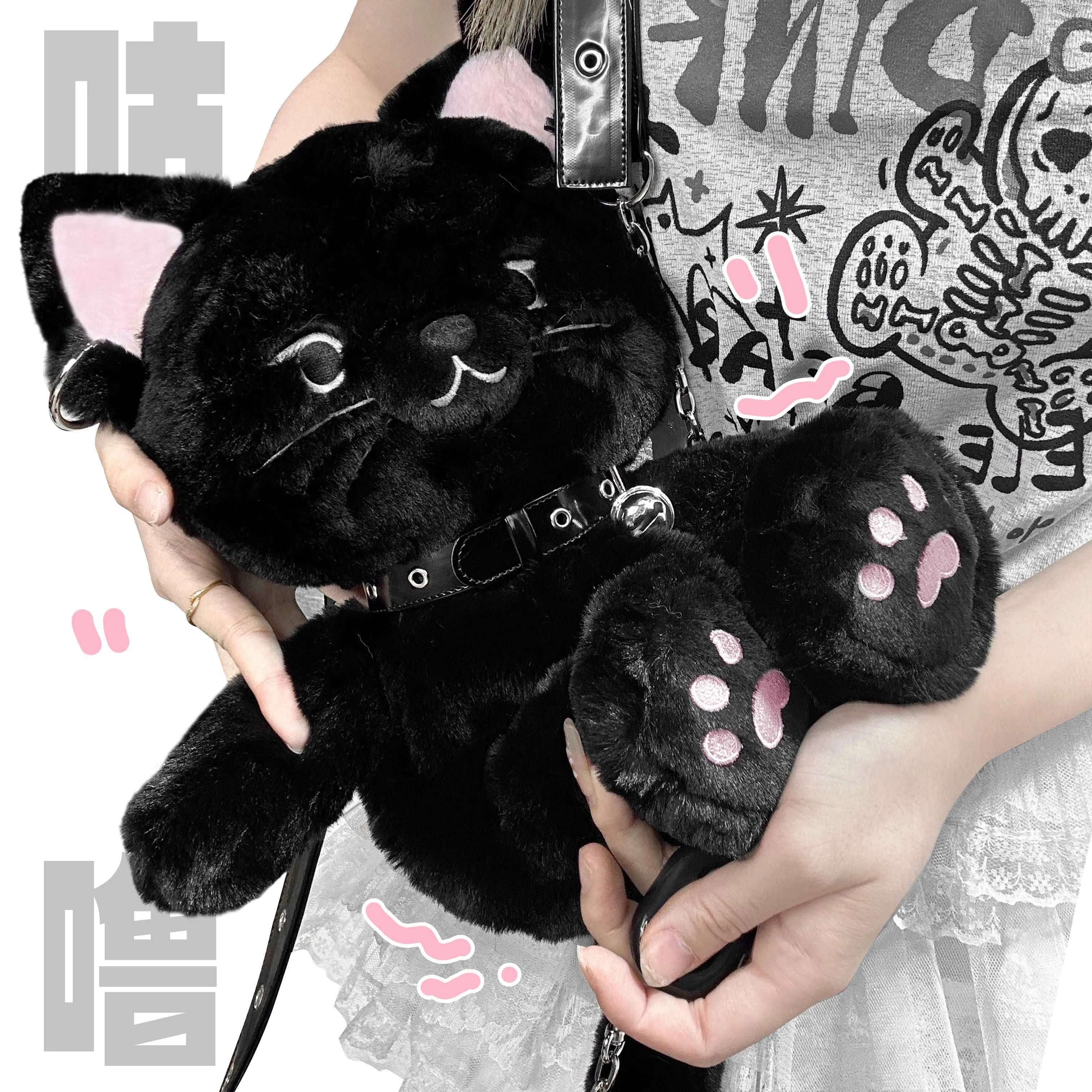 White & Black Cat Kitten Doll Plush Backpack Shoulder Bag